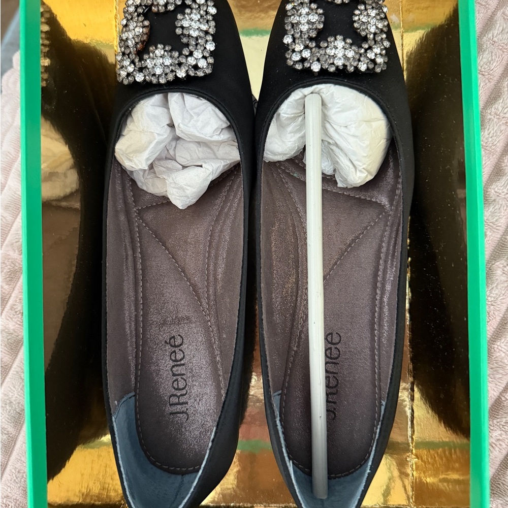 J.Renee Black Crystal Embellished Flats
